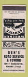 Matchbook Cover - Ben's Road Service Towing Detroit MI