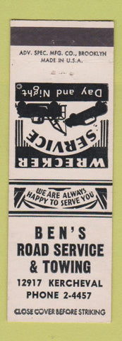 Matchbook Cover - Ben's Road Service Towing Detroit MI