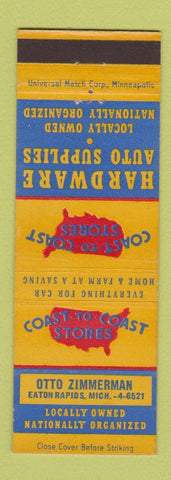 Matchbook Cover - Coast to Coast Hardware Eaton Rapids MI Otto Zimmerman