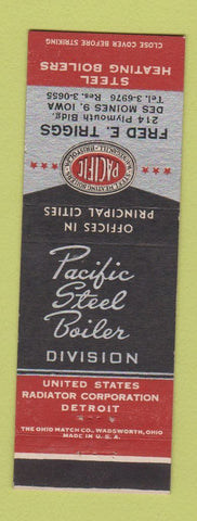 Matchbook Cover - Pacific Steel Boiler Fred Triggs Des Moines IA