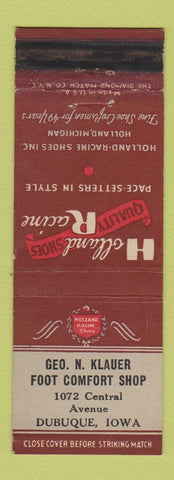 Matchbook Cover - Holland Racine Shoes Geo Klauer Dubuque IA