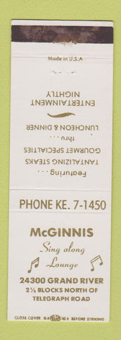 Matchbook Cover - McGinnis Lounge Detroit MI