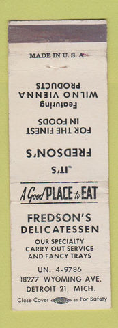 Matchbook Cover - Fredson's Deli Wilno Vienna Detroit MI