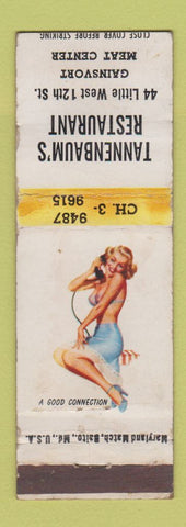 Matchbook Cover - Tannebaum's Restaurant Gainsvort NY pinup WORN