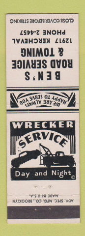 Matchbook Cover - Ben's Road Service Towing Detroit MI