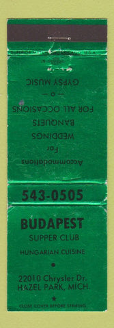 Matchbook Cover - Budapest Supper Club Hazel Park MI