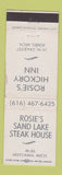 Matchbook Cover - Rosie's And Lake Steak House Nottawa Jones MI