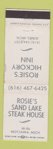 Matchbook Cover - Rosie's And Lake Steak House Nottawa Jones MI