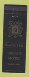 Matchbook Cover - Greer's Motel Gladwin MI