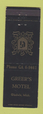 Matchbook Cover - Greer's Motel Gladwin MI