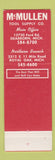 Matchbook Cover - McMullen Tools Supply Dearborn Royal Oak MI