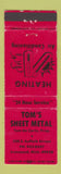 Matchbook Cover - Tom's Sheet Metal Irownwood MI