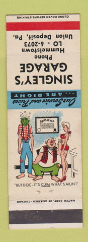 Matchbook Cover - Singley's Garage Union Deposit PA hillbilly