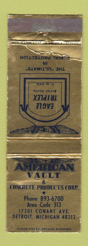 Matchbook Cover - American Vault Concrete Products Detroit MI WEAR