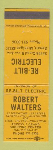 Matchbook Cover - Robert Walters Auto Parts Detroit MI Re Bilt Electric