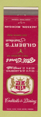 Matchbook Cover - Bill Cones Gilbert's Steak House Jackson MI