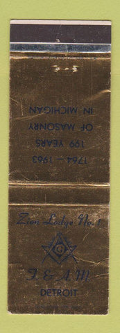 Matchbook Cover - Zion Lodge Masonic Lodge Detroit MI 1963