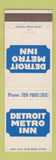 Matchbook Cover - Detroit Metro Inn Romulus MI