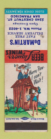 Matchbook Cover - DeMartin's Liquor San Francisco CA hillbilly