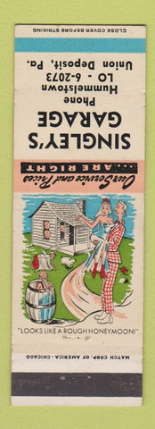 Matchbook Cover - Singley's Garage Union Deposit PA hillbilly Honeymoon