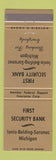 Matchbook Cover - First Security Bank Ionia Belding Saranac MI