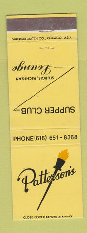 Matchbook Cover - Patterson's Supper Club Sturgis MI