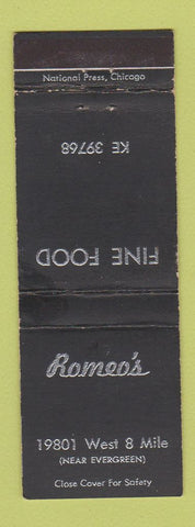 Matchbook Cover - Romeo's Restaurant Detroit MI WEAR