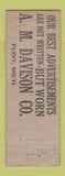 Matchbook Cover - AM Davison Men's Clothes Flint MI Stetson Hats WEAR