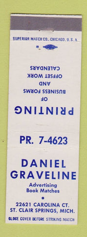 Matchbook Cover - Daniel Graveline Advertising Calendars St Clair Springs MI