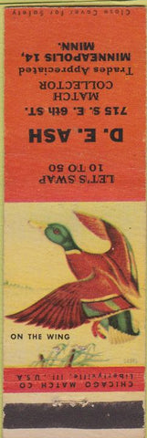 Matchbook Cover - DE Ash Match Collector Minneapolis MN