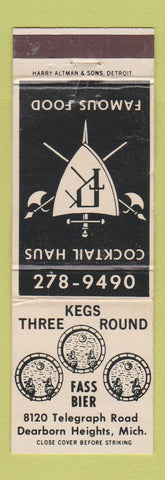 Matchbook Cover - Three Kegs Round Fass Bier Dearborn Heights MI WEAR