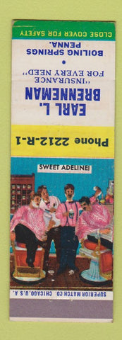 Matchbook Cover Earl Brenneman Insurance Boiling Springs PA Barber Shop Quartet