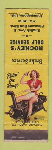 Matchbook Cover - Rockey's Gulf oil gas Indianapolis IN pinup