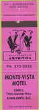 Matchbook Cover - Monte Vista Motel Kamloops BC