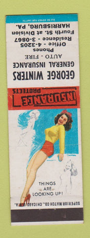 Matchbook Cover - George Winters Insurance Harrisburg PA pinup Looking Up