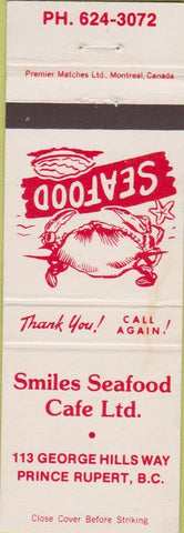 Matchbook Cover - Smiles Seafood Cafe Prince Rupert BC