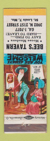 Matchbook Cover - Bee's Tavern St Louis MO hillbilly Lem At Your Age