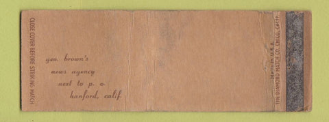 Matchbook Cover - Geo Grown's News Agency Hanford CA WORN Full Length