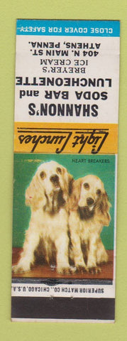 Matchbook Cover - Shannon's Soda Bar Lunch Athens PA Heart Breakers