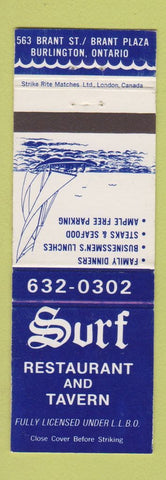 Matchbook Cover - Surf Restaurant Tavern Burlington ON