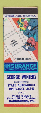 Matchbook Cover - George Winters Insurance Harrisburg PA Pedestian