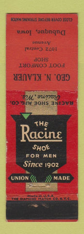Matchbook Cover - Racine Shoes for Men Dubuque IA Geo Klauer