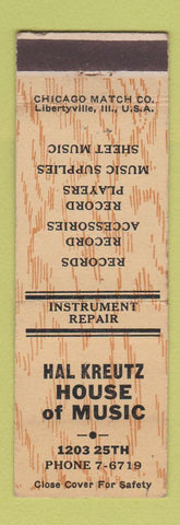 Matchbook Cover Hal Kreutz House of Music records lps phonographs Des Moines IA