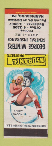Matchbook Cover - George Winters Insurance Harrisburg PA pinup Snow Daddy