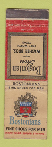 Matchbook Cover - Bostonian Shoes Washer Bros Fort Worth TX WEAR