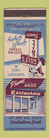 Matchbook Cover - Golf's Grill Restaurant Saskatoon SK WEAR