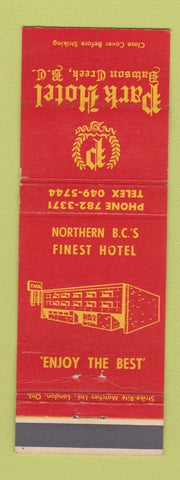 Matchbook Cover - Park Hotel Dawson Creek BC