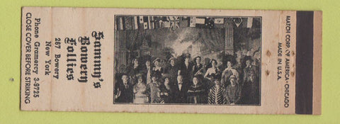 Matchbook Cover - Sammy's Bowery Follies New York City girlie back WEAR