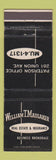 Matchbook Cover - William Massaker Real Estate Insurance