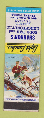 Matchbook Cover - Shannon's Soda Bar Lunch Athens PA Hunting Pals